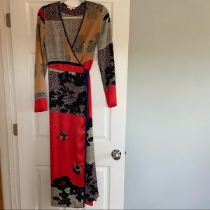Red quilt work pattern maxi dress